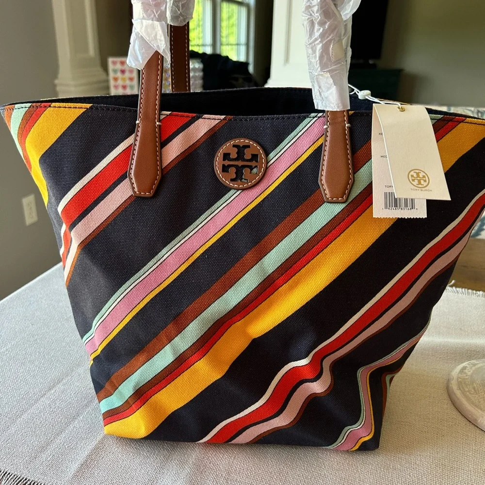 Tory Burch Multicolor Striped Women's Tote Bag- medley strip classic -NWT